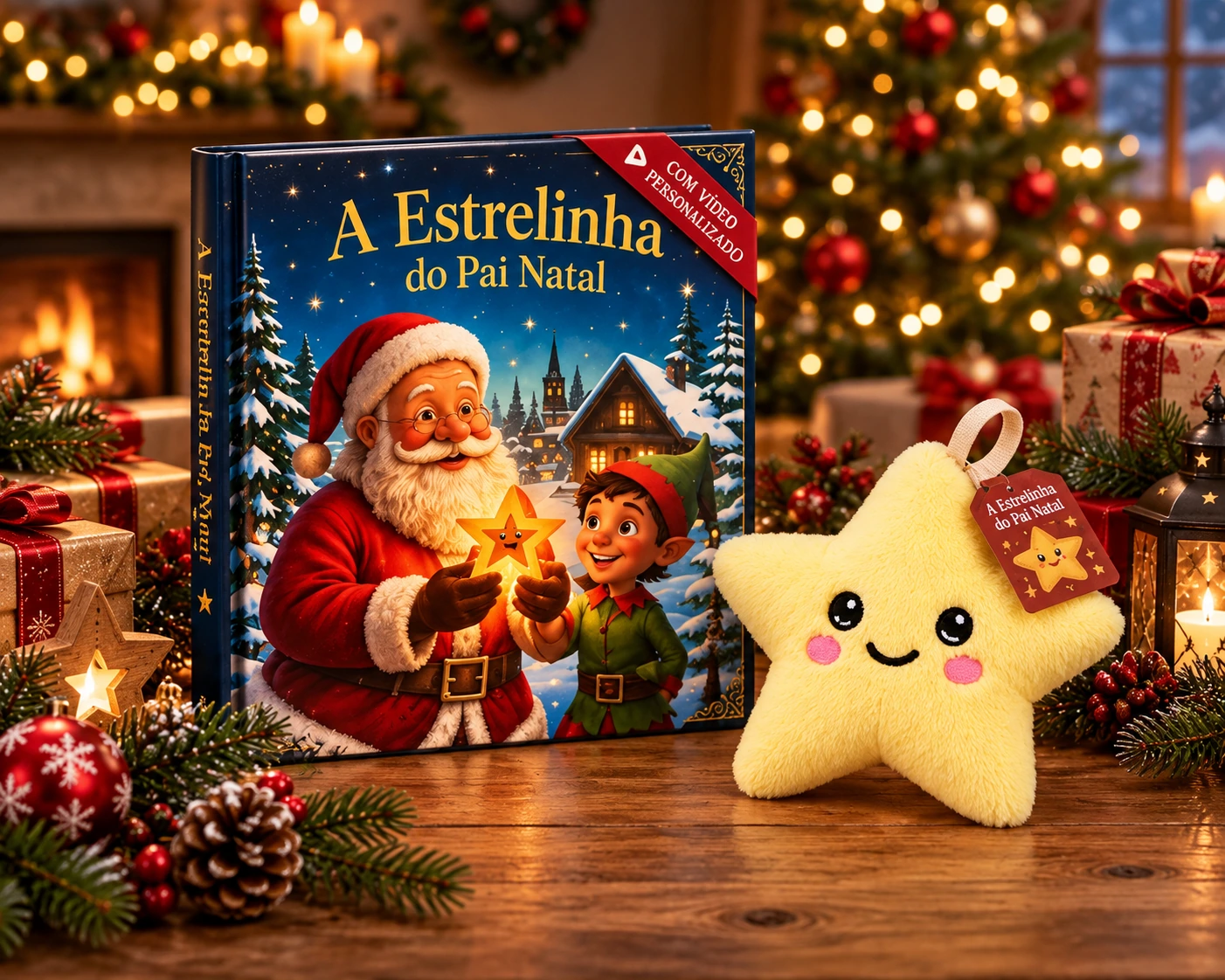 Livro A Estrelinha do Pai Natal com estrela de peluche