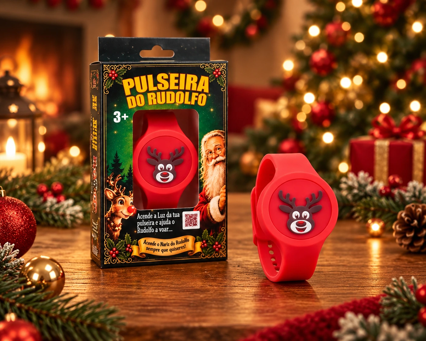 Pulseira do Rudolfo com embalagem temática de Natal