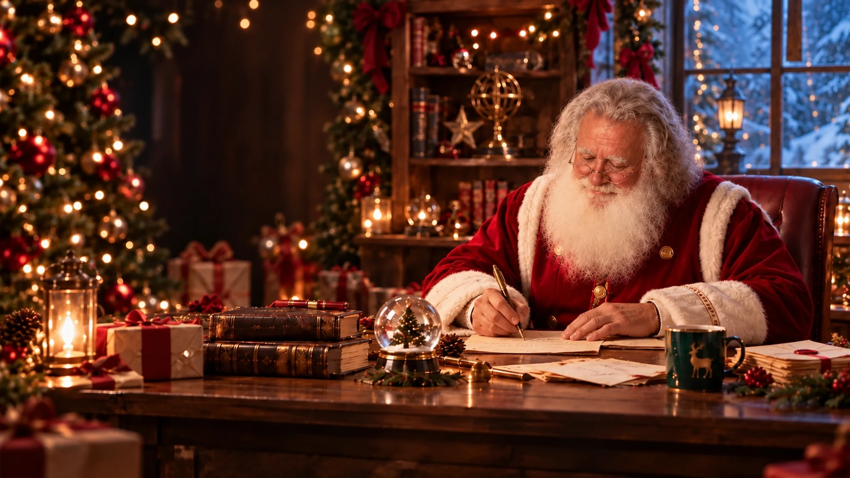 Pai Natal em seu escritório no Polo Norte