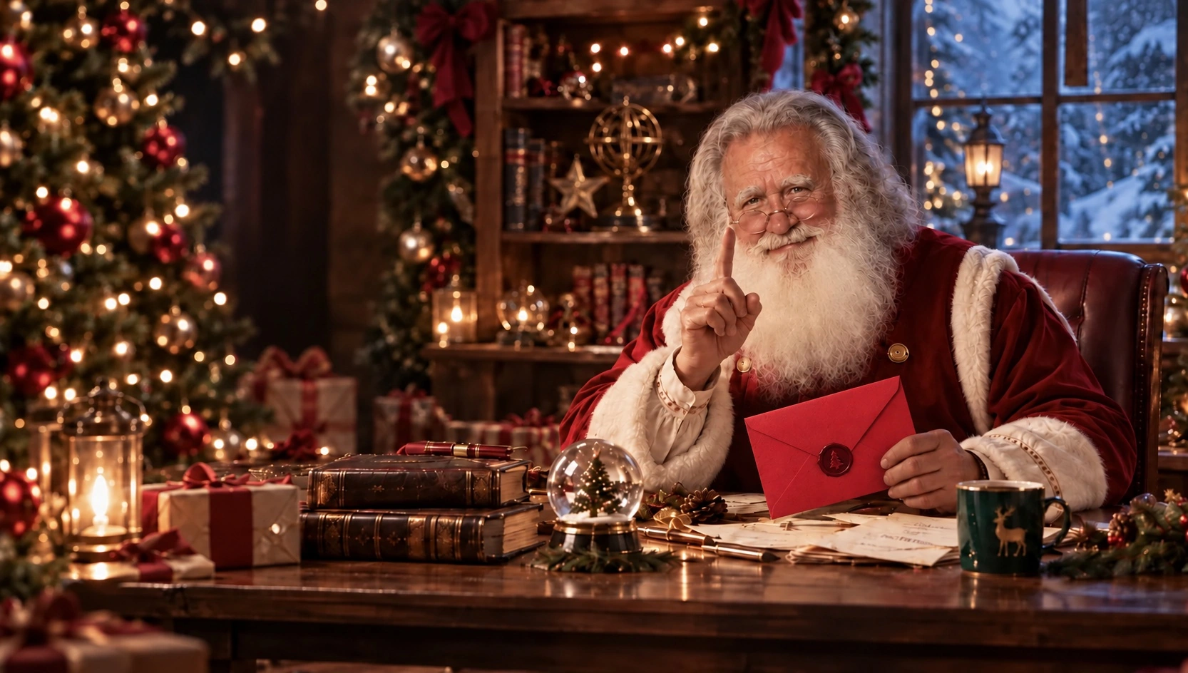 Pai Natal no seu escritório